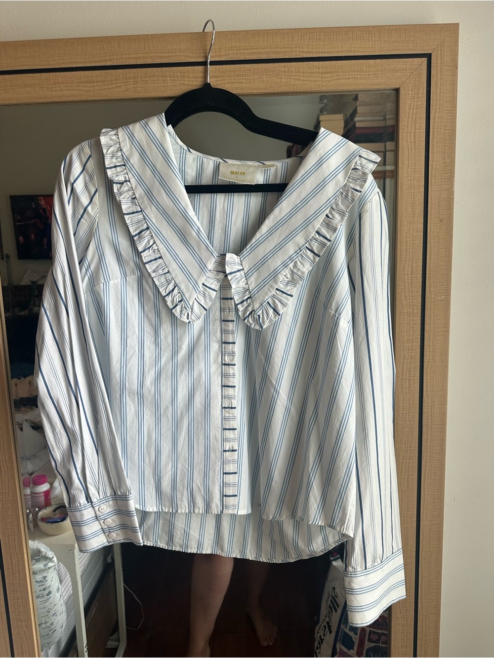 Anthropologie Maeve Blue and White Striped Button-Front Top